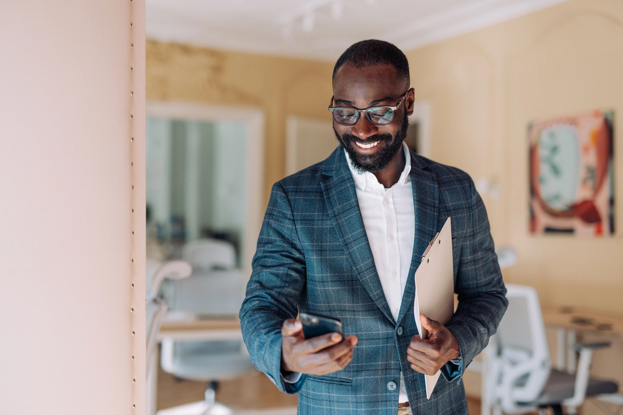 Professional property manager consulting with luxury homeowners